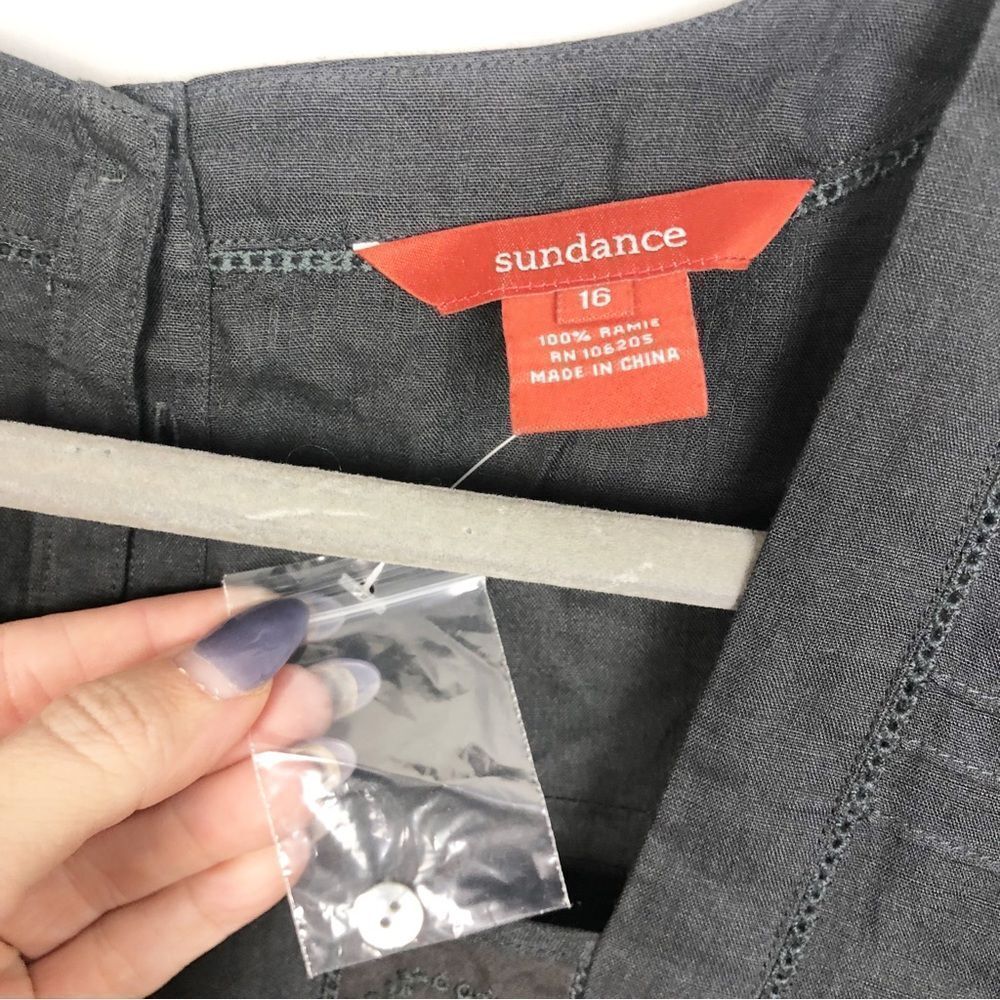 SUNDANCE | NEW Black 100% Ramie Midi Dress Eyelet Accents & Slip Women’s Size 16 - Picture 8 of 9